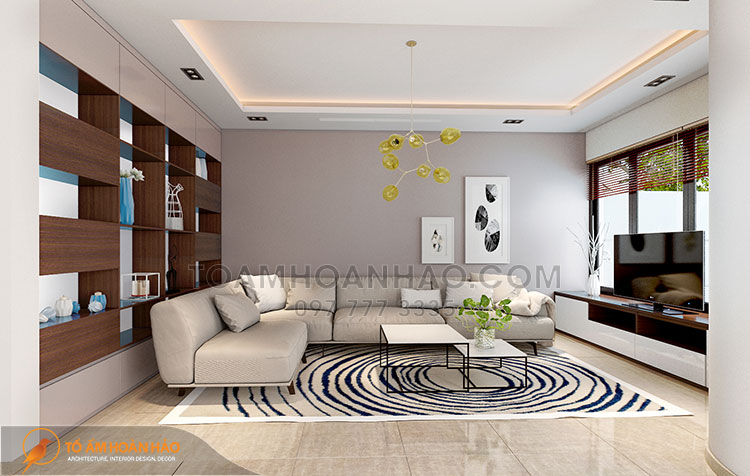Dự án: Chị Hương - Đường 31 - Khu đô thị Gamuda 1 Phần trang trí phía sau tivi khá ấn tượng và lạ mắt