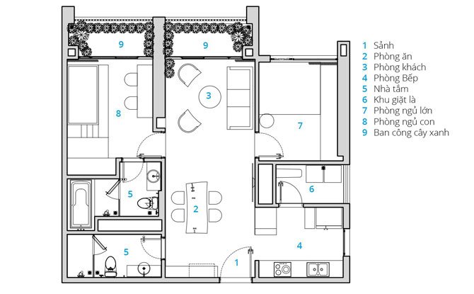 Thiết kế nội thất Hà Nội - căn hộ 80m2 hóa thiên đường xanh mát với 780 triệu đồng 2 thiết kế nội thất hà nội 4