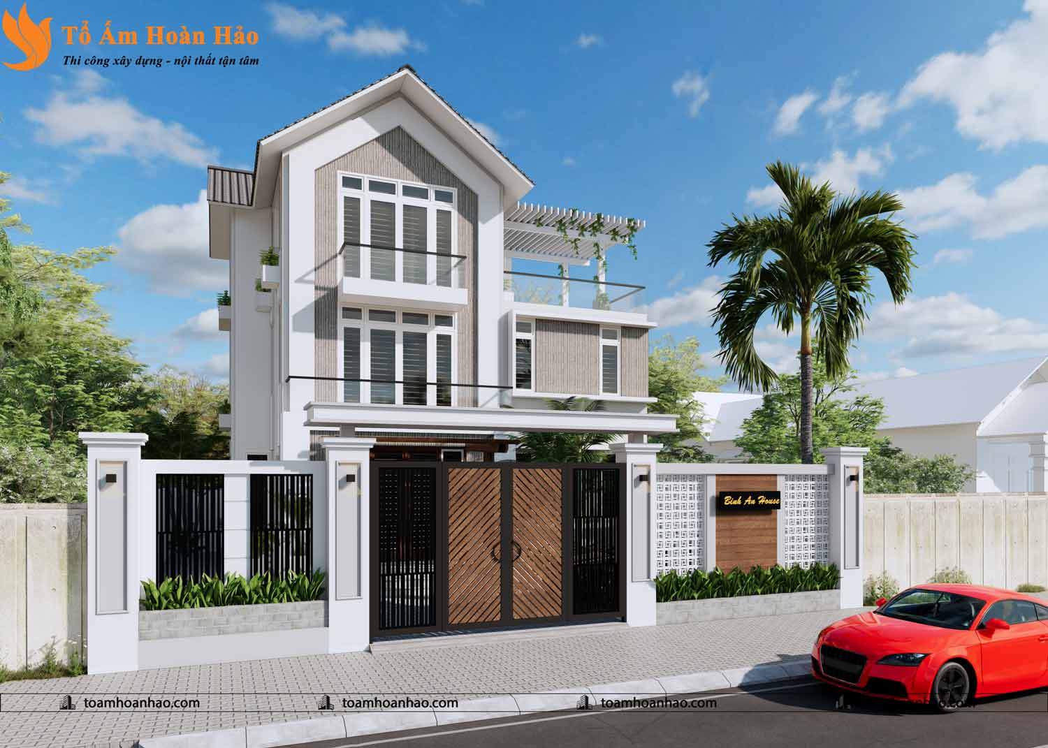 THIẾT KẾ KIẾN TRÚC NHÀ PHỐ MÁI THÁI 3 TẦNG HIỆN ĐẠI-TP. HỒ CHÍ MINH VỚI DIỆN TÍCH 8M x 16M 2 thiết kế nhà phố