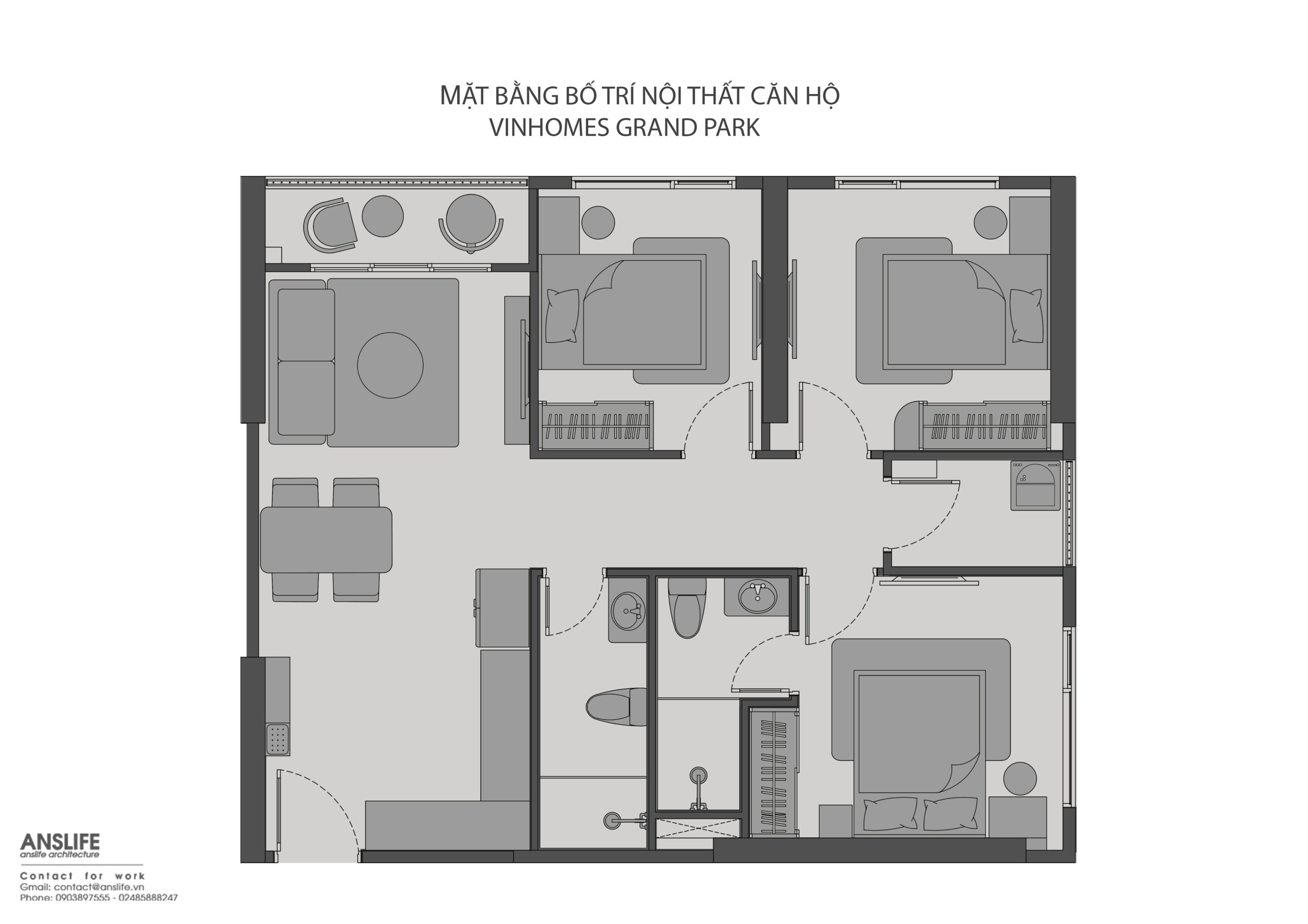 THIẾT KẾ NỘI THẤT CHUNG CƯ VINHOMES GRANDPARK DIỆN TÍCH 82M2 - PHONG CÁCH BÁN CỔ ĐIỂN SANG TRỌNG 2