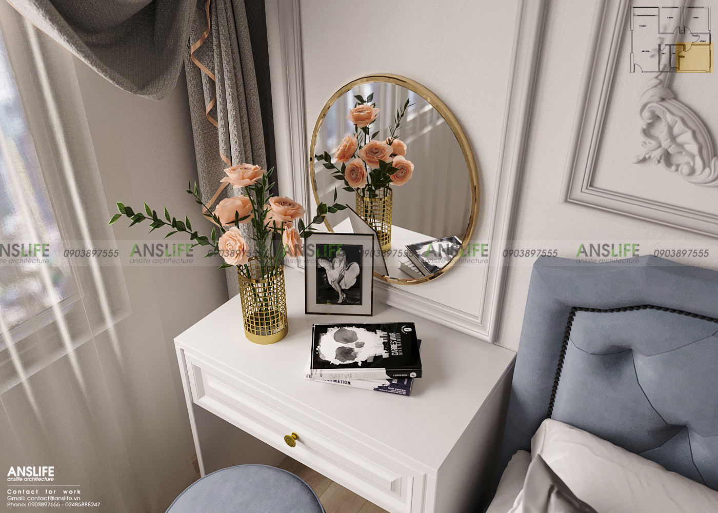 THIẾT KẾ NỘI THẤT CHUNG CƯ VINHOMES GRANDPARK DIỆN TÍCH 82M2 - PHONG CÁCH BÁN CỔ ĐIỂN SANG TRỌNG 10