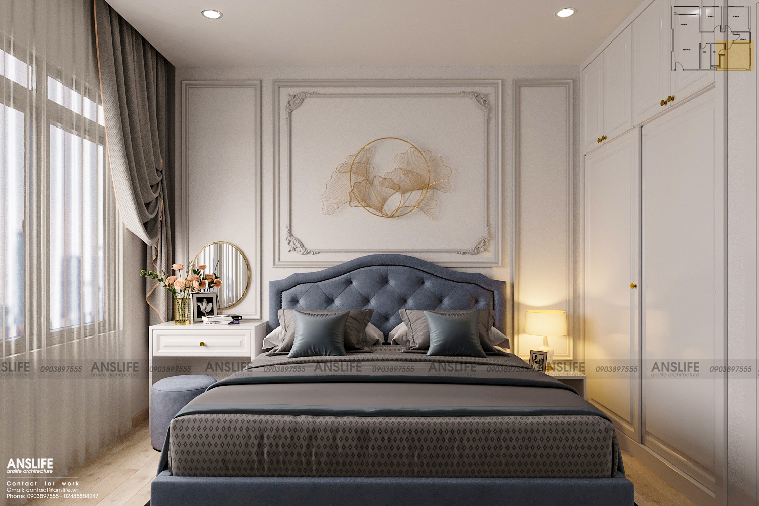 THIẾT KẾ NỘI THẤT CHUNG CƯ VINHOMES GRANDPARK DIỆN TÍCH 82M2 - PHONG CÁCH BÁN CỔ ĐIỂN SANG TRỌNG 8