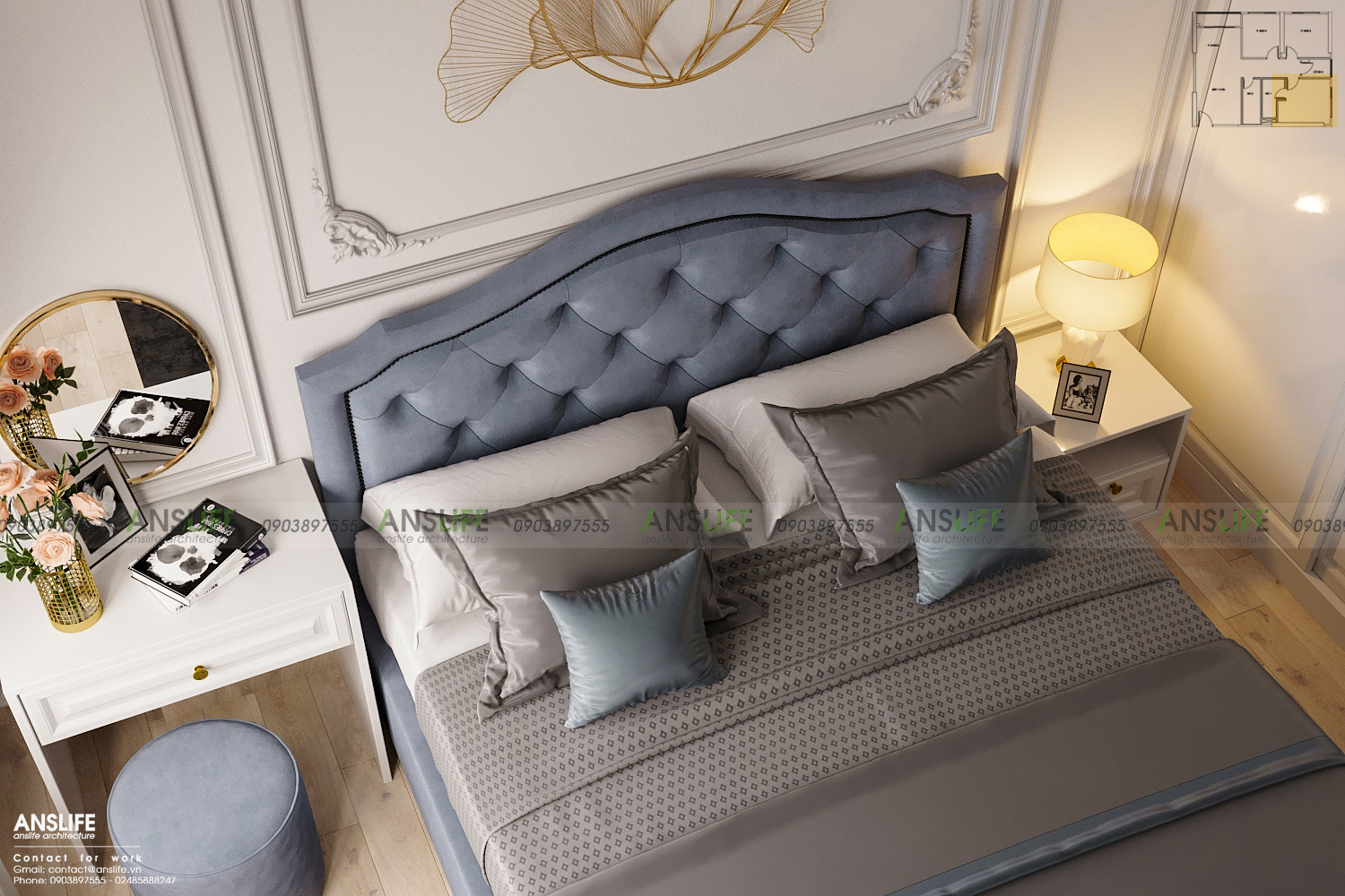 THIẾT KẾ NỘI THẤT CHUNG CƯ VINHOMES GRANDPARK DIỆN TÍCH 82M2 - PHONG CÁCH BÁN CỔ ĐIỂN SANG TRỌNG 9