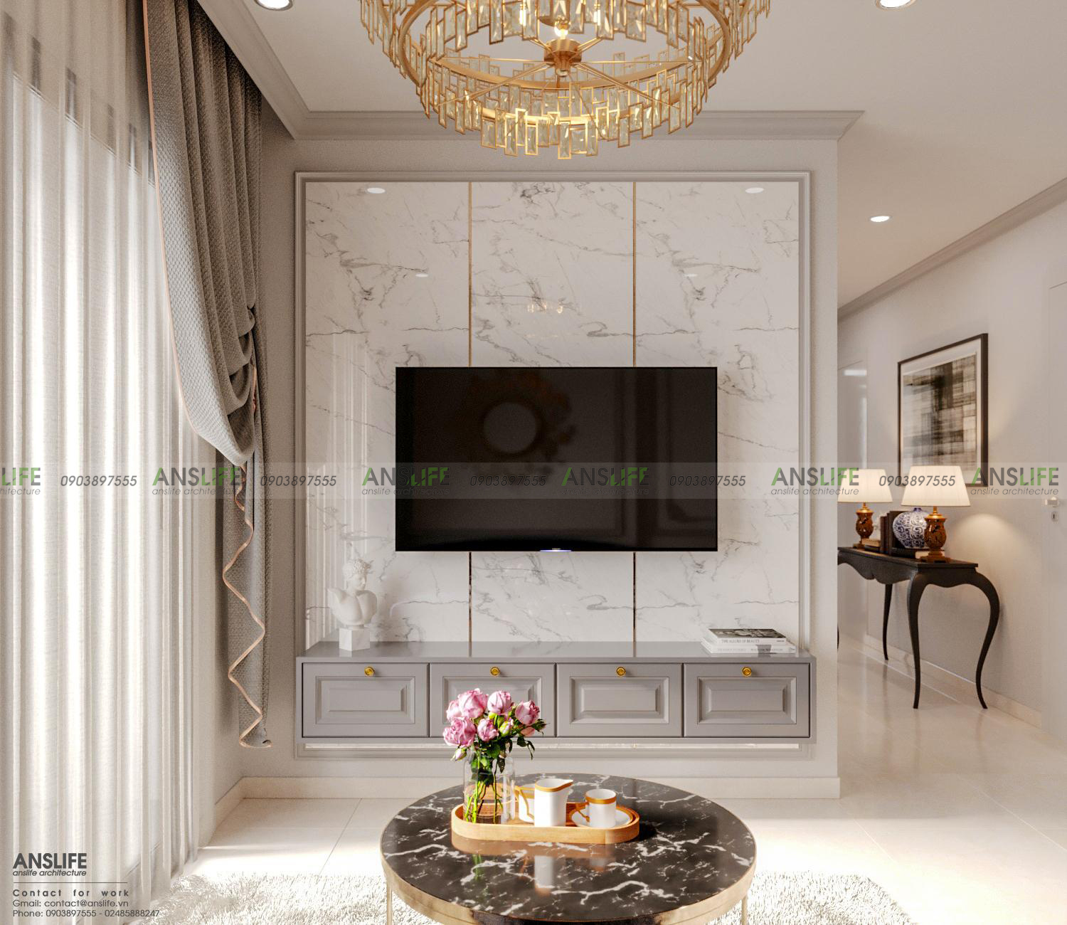THIẾT KẾ NỘI THẤT CHUNG CƯ VINHOMES GRANDPARK DIỆN TÍCH 82M2 - PHONG CÁCH BÁN CỔ ĐIỂN SANG TRỌNG 4