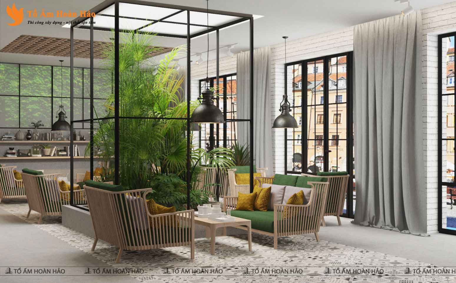 CHIÊM NGƯỠNG THIẾT KẾ QUÁN CÀ PHÊ 120M2 PHONG CÁCH TROPICAL XANH MÁT - SHOHA COFFEE 9