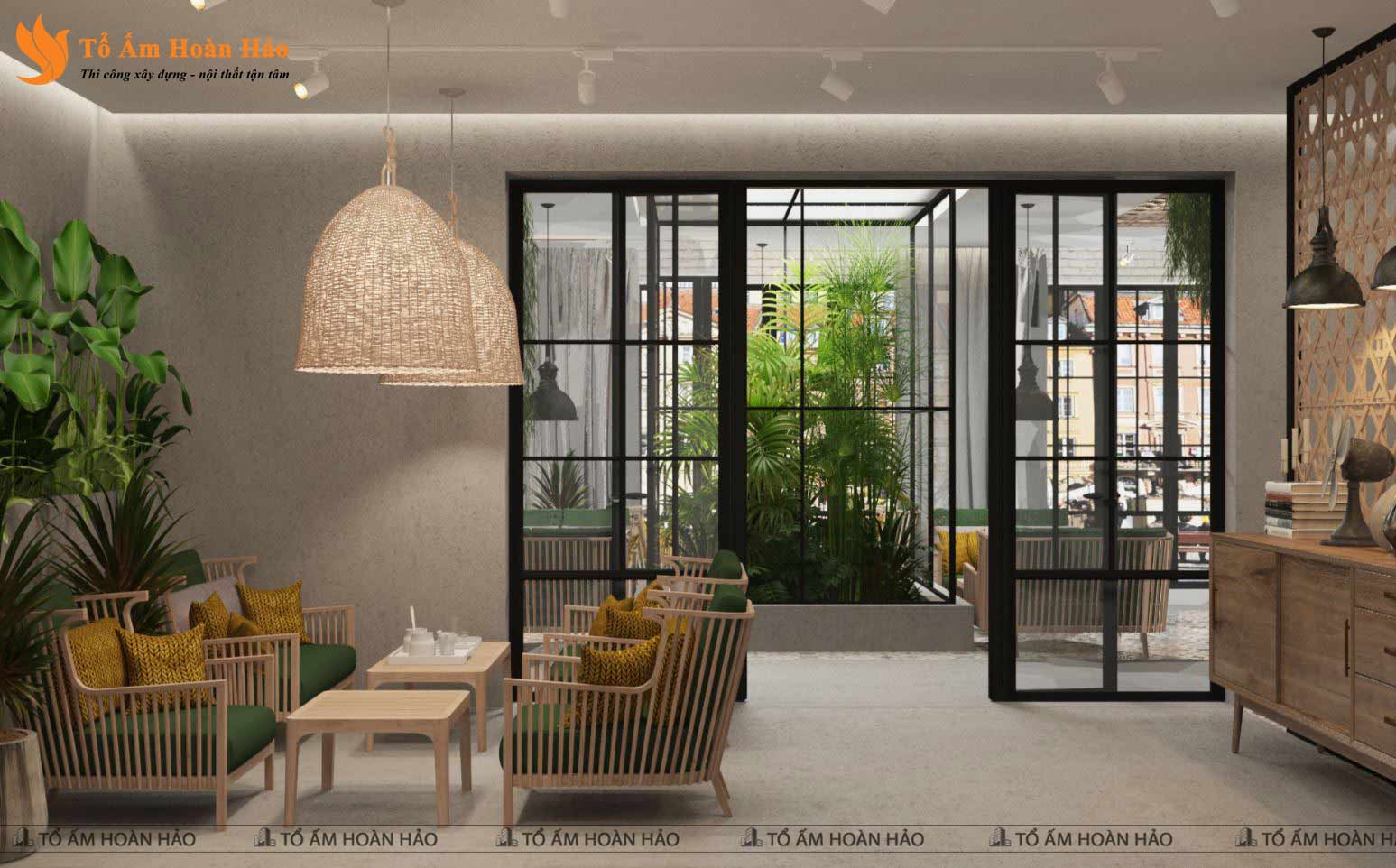 CHIÊM NGƯỠNG THIẾT KẾ QUÁN CÀ PHÊ 120M2 PHONG CÁCH TROPICAL XANH MÁT - SHOHA COFFEE 12