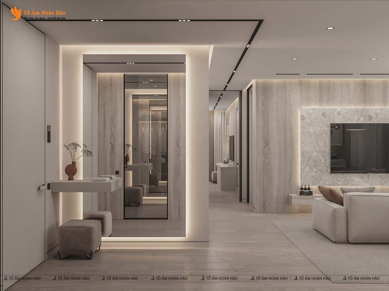 VINHOMES OCEAN PARK 1PN 64M2 - THIẾT KẾ NỘI THẤT CHUNG CƯ GAM MÀU GHI XÁM TRANG NHÃ 8