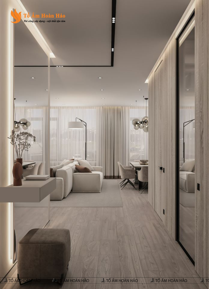 VINHOMES OCEAN PARK 1PN 64M2 - THIẾT KẾ NỘI THẤT CHUNG CƯ GAM MÀU GHI XÁM TRANG NHÃ 11