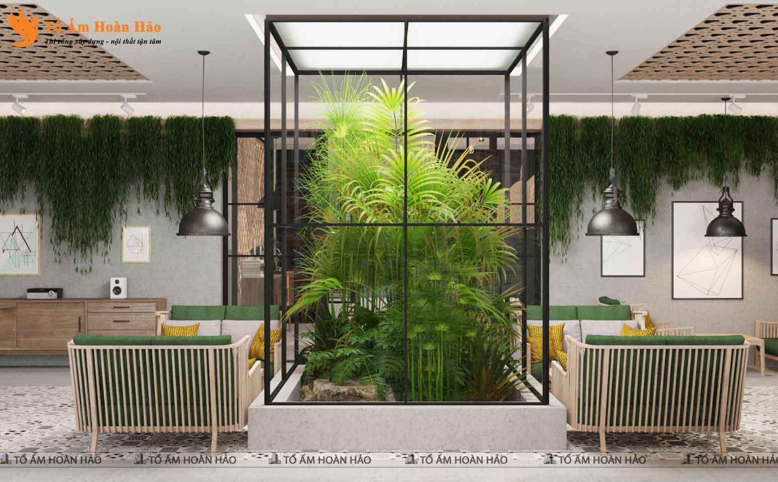 CHIÊM NGƯỠNG THIẾT KẾ QUÁN CÀ PHÊ 120M2 PHONG CÁCH TROPICAL XANH MÁT - SHOHA COFFEE 2