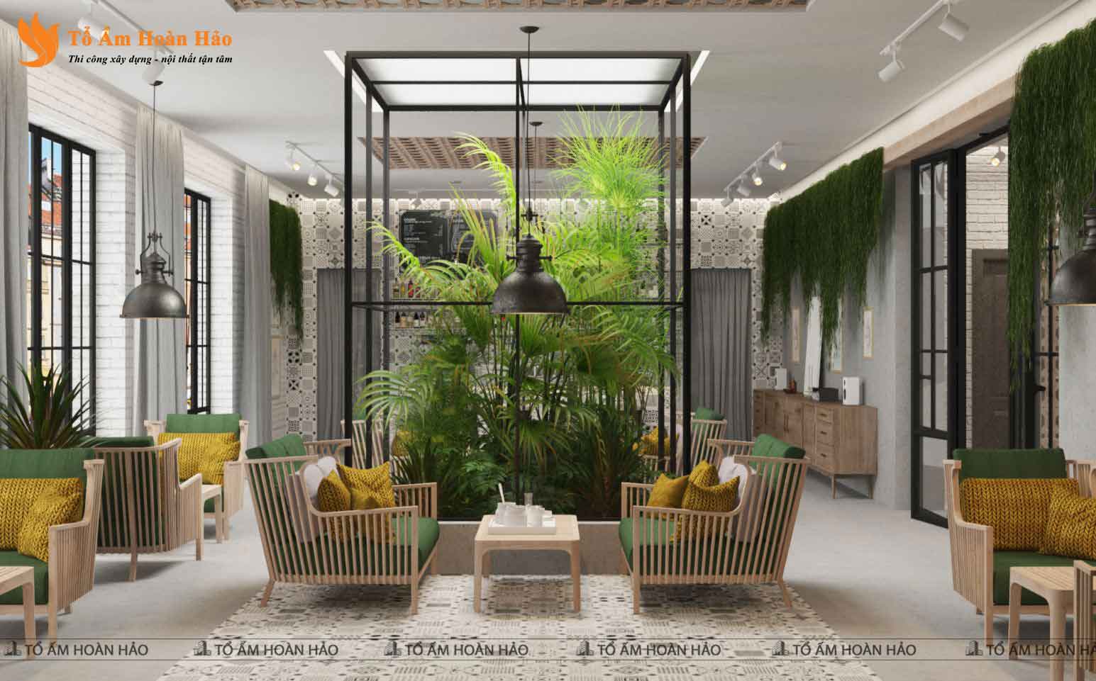 CHIÊM NGƯỠNG THIẾT KẾ QUÁN CÀ PHÊ 120M2 PHONG CÁCH TROPICAL XANH MÁT - SHOHA COFFEE 3