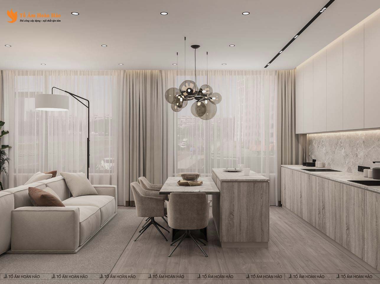 VINHOMES OCEAN PARK 1PN 64M2 - THIẾT KẾ NỘI THẤT CHUNG CƯ GAM MÀU GHI XÁM TRANG NHÃ 6