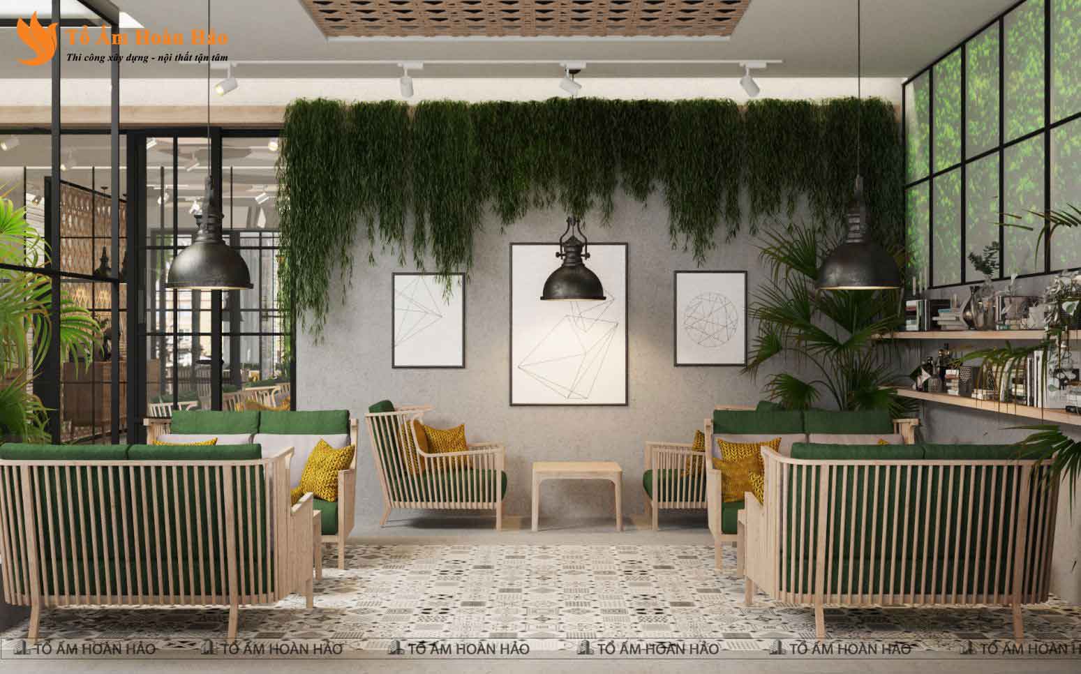 CHIÊM NGƯỠNG THIẾT KẾ QUÁN CÀ PHÊ 120M2 PHONG CÁCH TROPICAL XANH MÁT - SHOHA COFFEE 7
