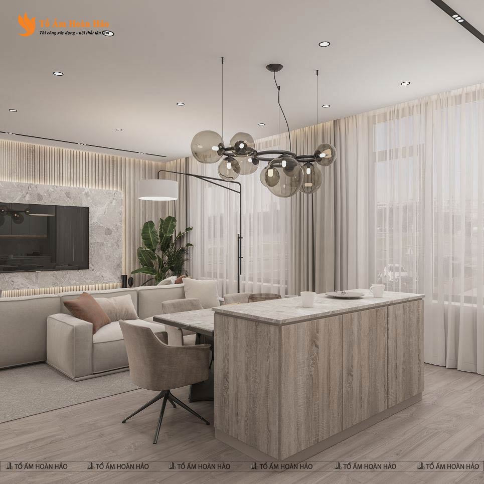 VINHOMES OCEAN PARK 1PN 64M2 - THIẾT KẾ NỘI THẤT CHUNG CƯ GAM MÀU GHI XÁM TRANG NHÃ 7