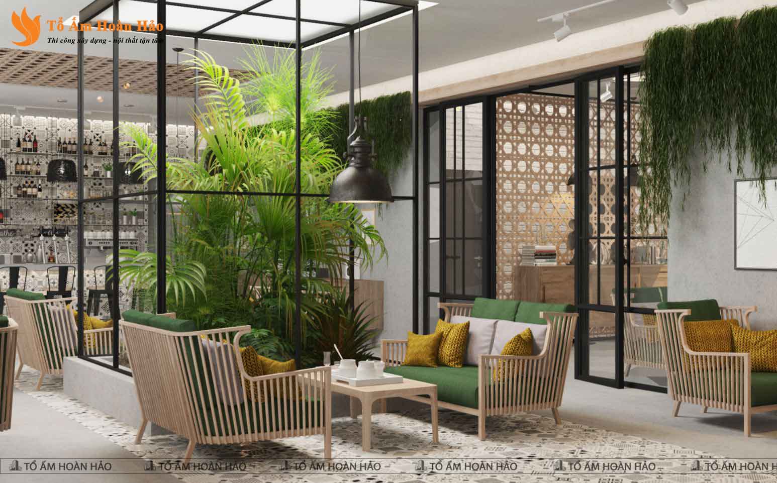 CHIÊM NGƯỠNG THIẾT KẾ QUÁN CÀ PHÊ 120M2 PHONG CÁCH TROPICAL XANH MÁT - SHOHA COFFEE 8